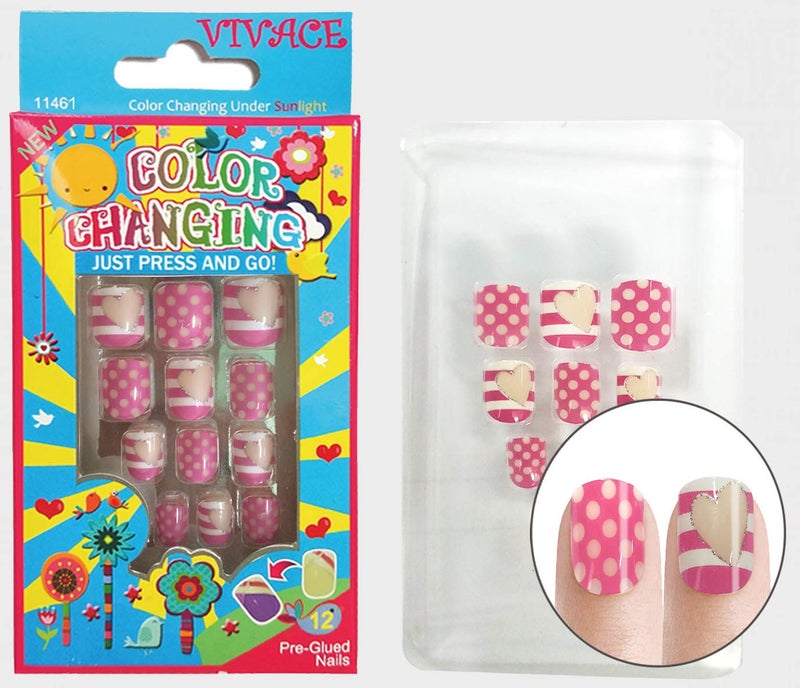 Vivace 4Pack 48Tips Color Changing Under Sun Fake Nails, Artificial Preglued Junior Sticker Nails 11461 etc (Sun 1) - Image 3